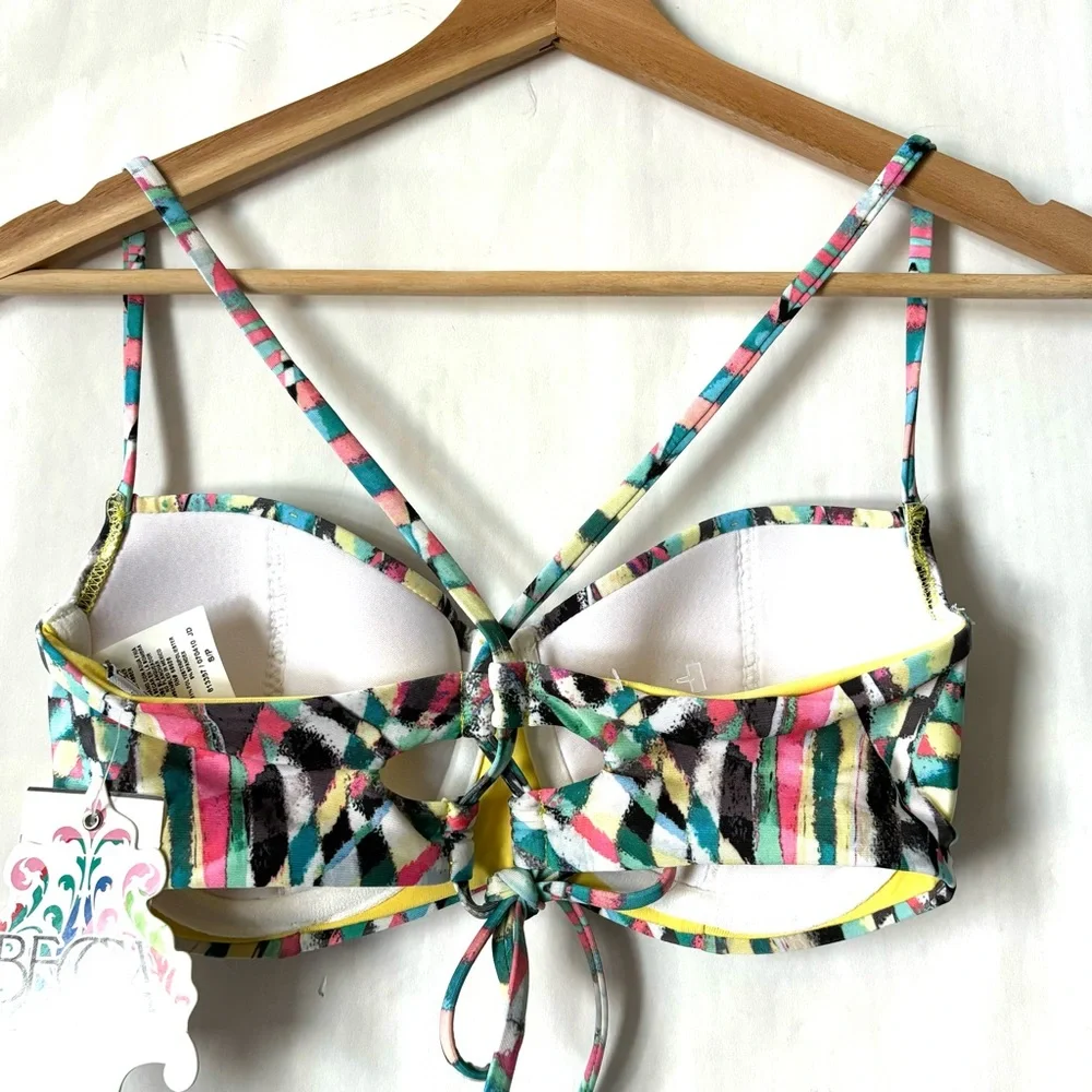 BECCA By Rebecca Virtue Paisley 2 Piece Bikini Top Bottom Set Yellow Size Small